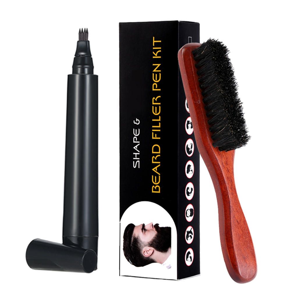 Beard Pencil Filler Kit Brush Filling Pen Moustache Facial Hair Brown