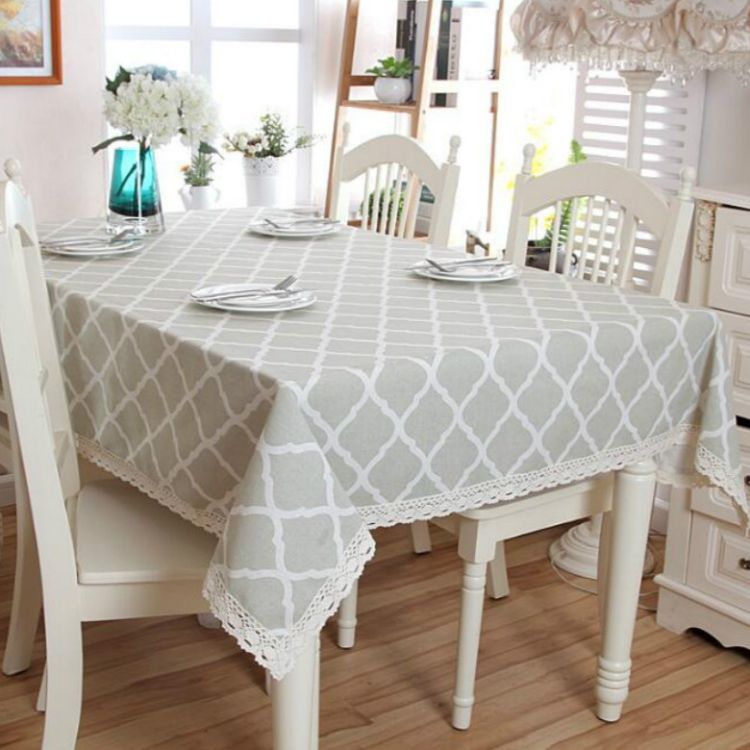 Cotton And Geometric Rhombus Gray LaceTablecloth 120x160cm