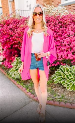Pink Light Weight Open Front Kimono Jacket Women Cover Up Top Blouse Shirt