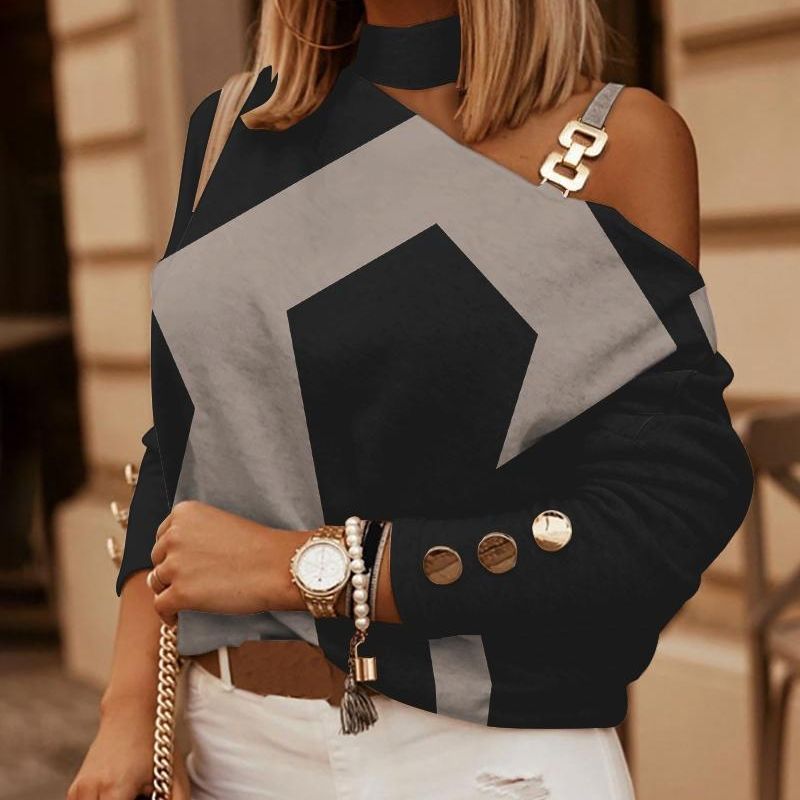 Women's Casual Top Sexy Suspender Neck Hollow Off Shoulder Top