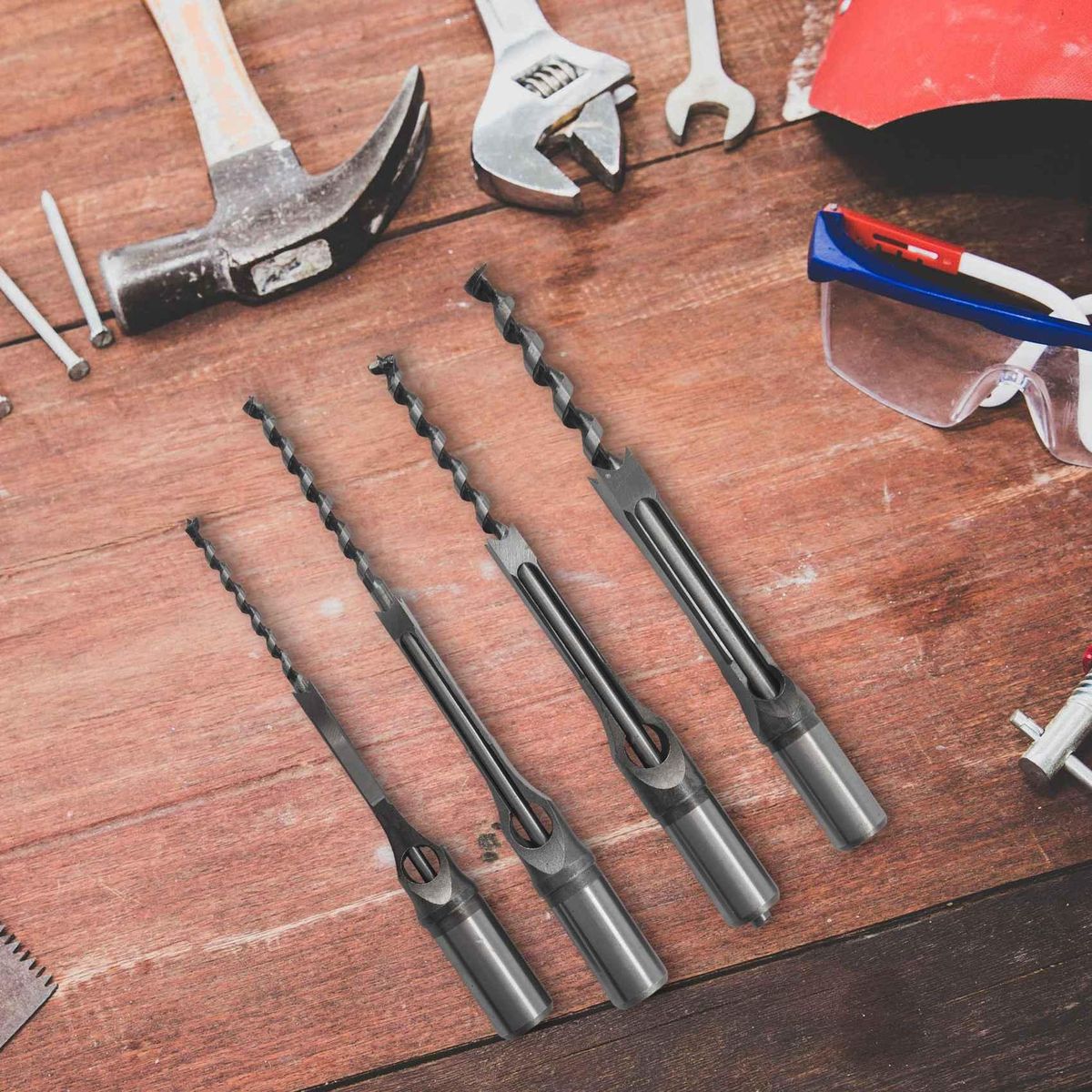 4Pcs Woodworking Square Hole Drill Bits Wood Mortising Chise