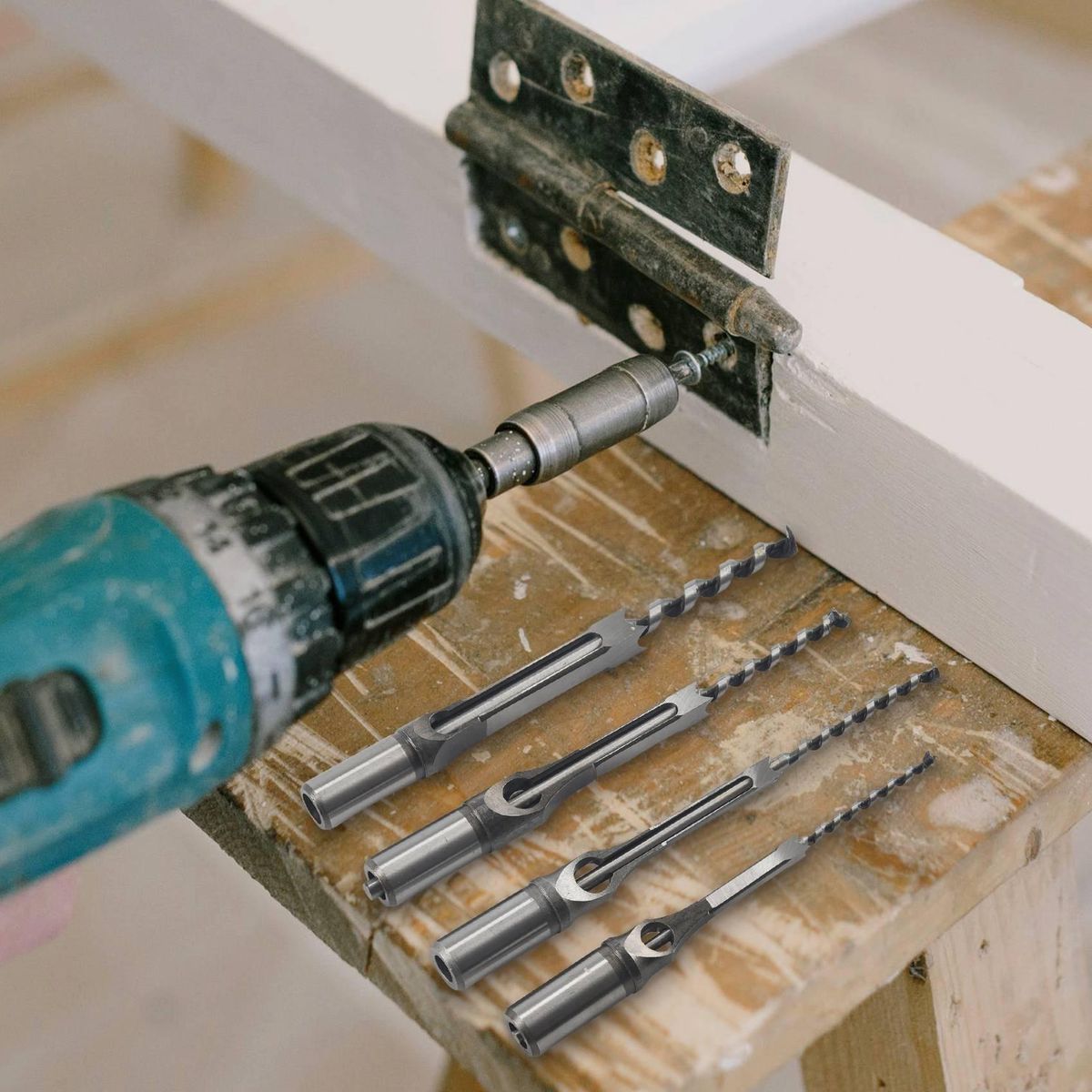 4Pcs Woodworking Square Hole Drill Bits Wood Mortising Chise