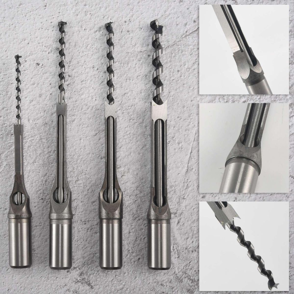 4Pcs Woodworking Square Hole Drill Bits Wood Mortising Chise