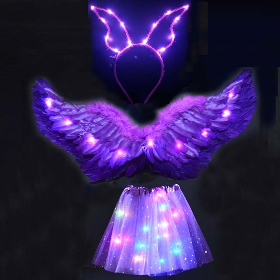 Women Girl An Light Up Tutu Skirt Headband Glow-dark Purple Set