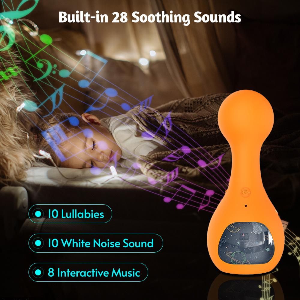 Smart Baby Sleep Soother White Noise Sound Machine with 28 Soothing Sounds Soft Coloful Lighting Supports Star Projection Crying Detection Record Message Built-in Battery for Infant Toddlers