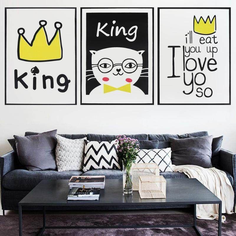 58 X 42 Cm Nordic Style Door Wall Sticker Cartoon Cat King Letters PVC Removable Decals Kids Bedroom Decor 3332CS