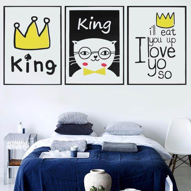 58 X 42 Cm Nordic Style Door Wall Sticker Cartoon Cat King Letters PVC Removable Decals Kids Bedroom Decor 3332CS