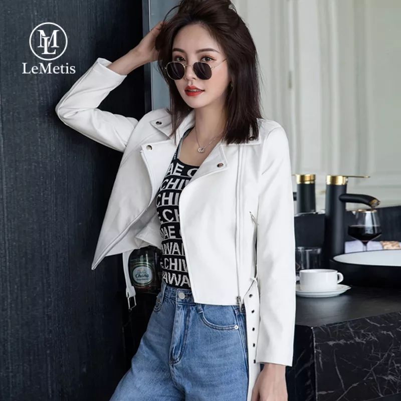 Faux Leather Jackets For Women Zip Up Motorcycle Short PU Outwear Coat