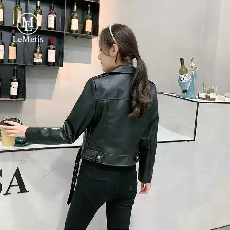 Faux Leather Jackets For Women Zip Up Motorcycle Short PU Outwear Coat