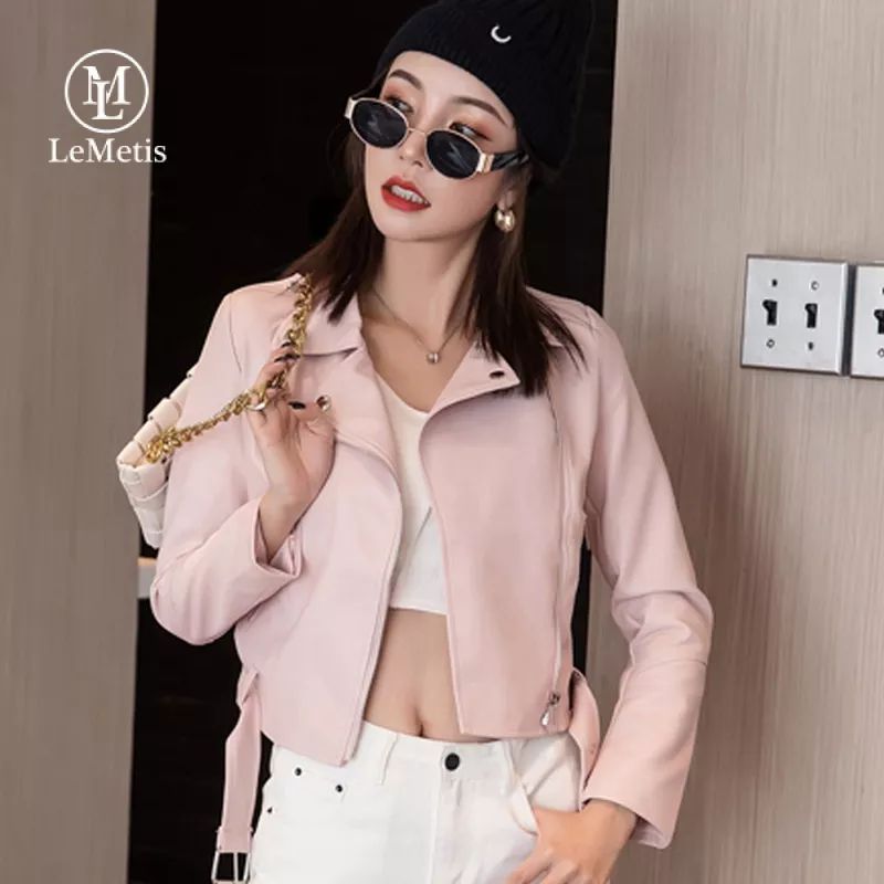 Faux Leather Jackets For Women Zip Up Motorcycle Short PU Outwear Coat