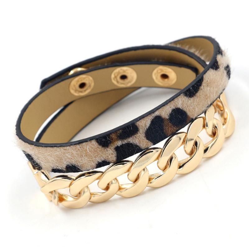 Fashion Leopard Print Multilayer Alloy PU Leather Bracelets