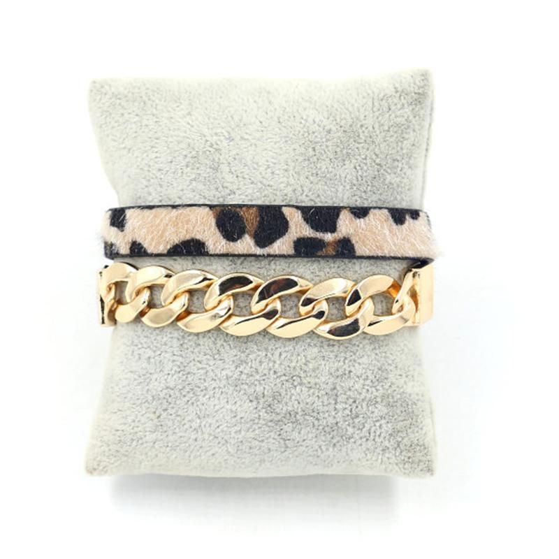 Fashion Leopard Print Multilayer Alloy PU Leather Bracelets
