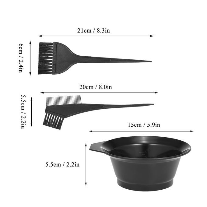 3 Pcs Hair Coloring Kit Dyeing Bowl Brush Double-sided
