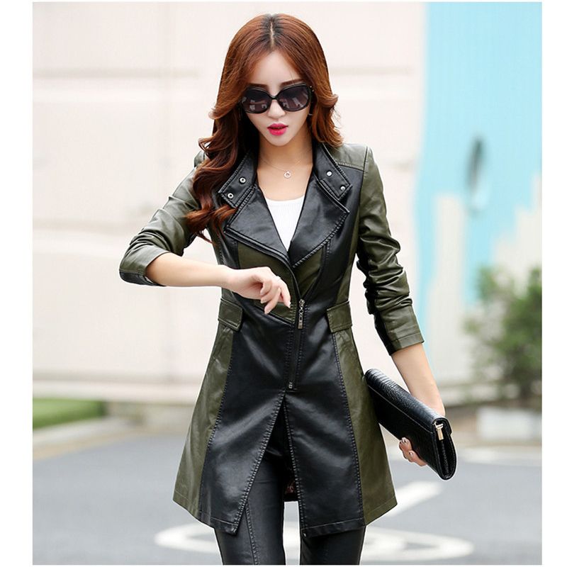 Plus Size M-5XL PU Leather Coat Jacket Women