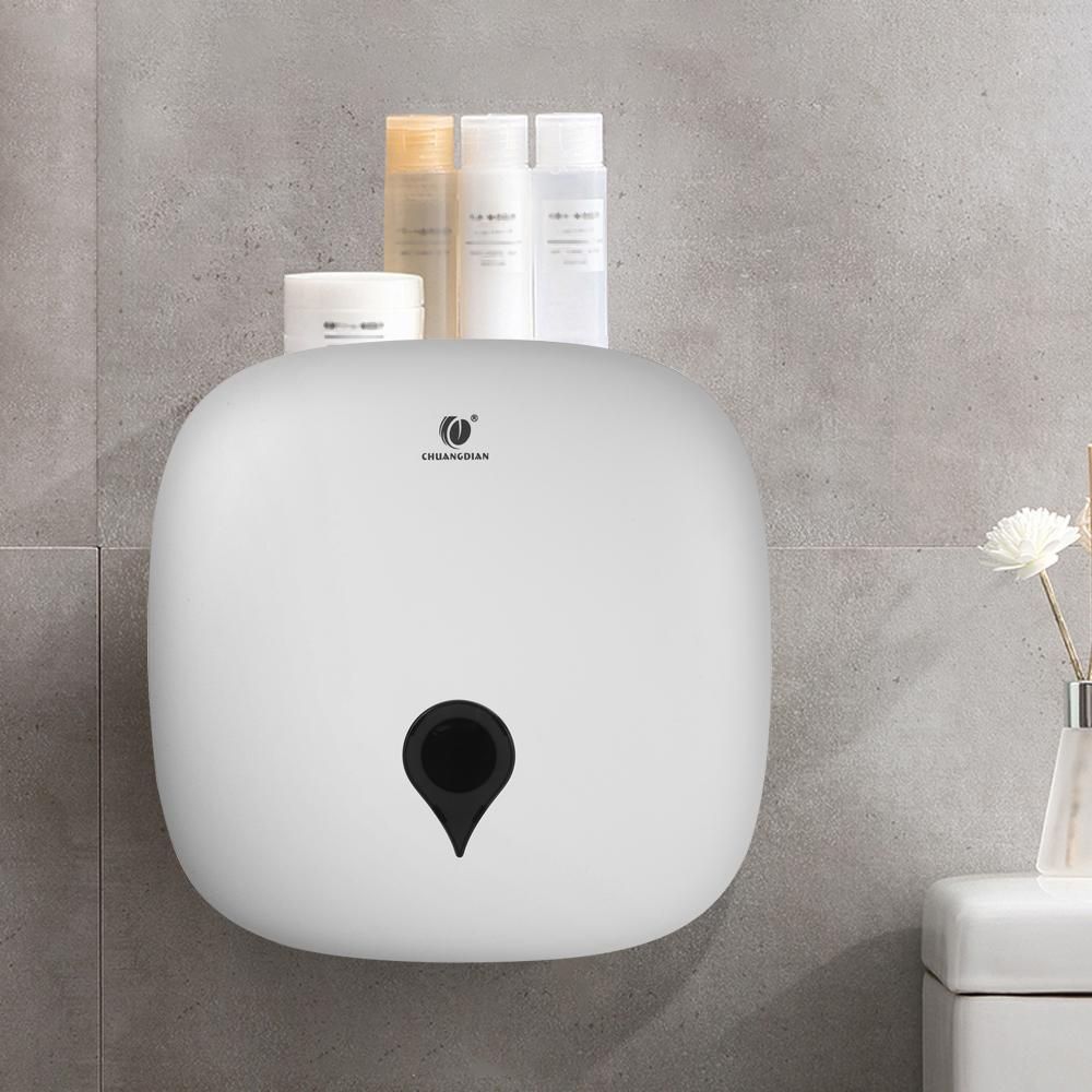 CHUANGDIAN No Drilling Wall Mounted Single Jumbo Roll Tissue Dispenser Hanging Toilet Paper Dispenser Holder for Hotel Restaurant Home Park--White