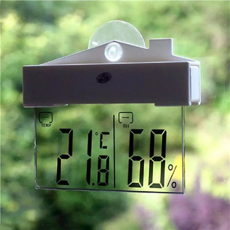 Digital Weather Station Suction Cup Indoor Outdoor Large LCD Window Hydrometer