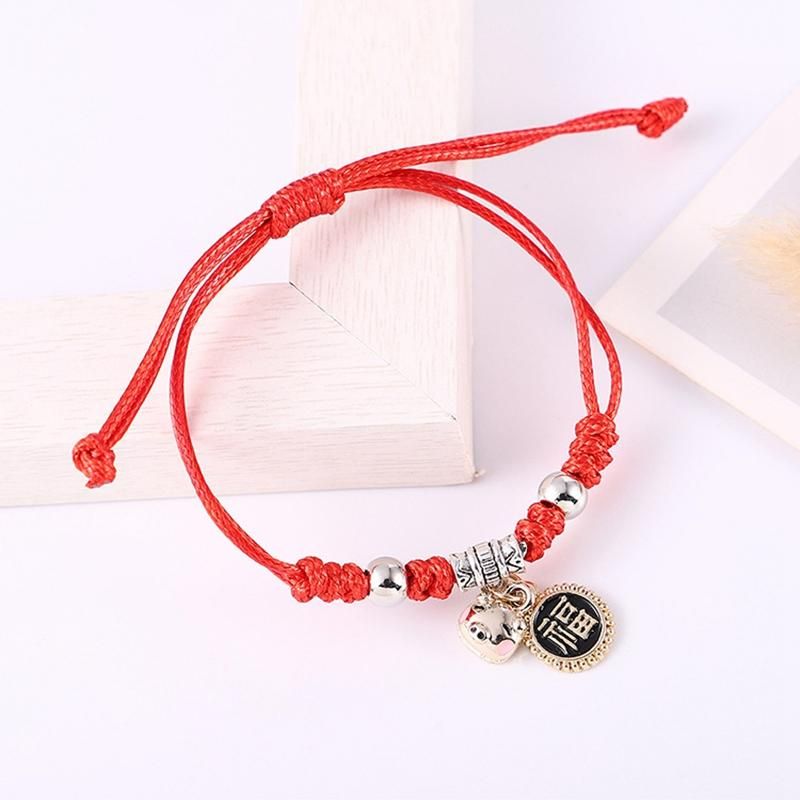Handmade Lucky Red Rope Bracelet Women'S Blessing Words