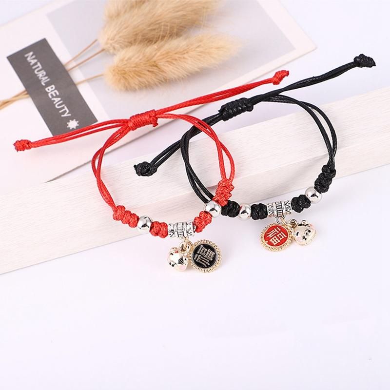 Handmade Lucky Red Rope Bracelet Women'S Blessing Words