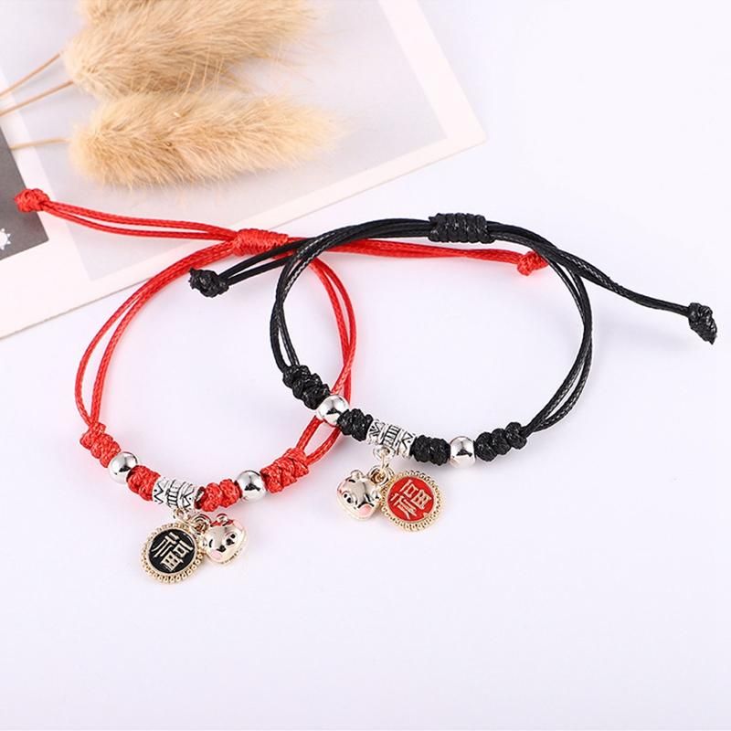 Handmade Lucky Red Rope Bracelet Women'S Blessing Words
