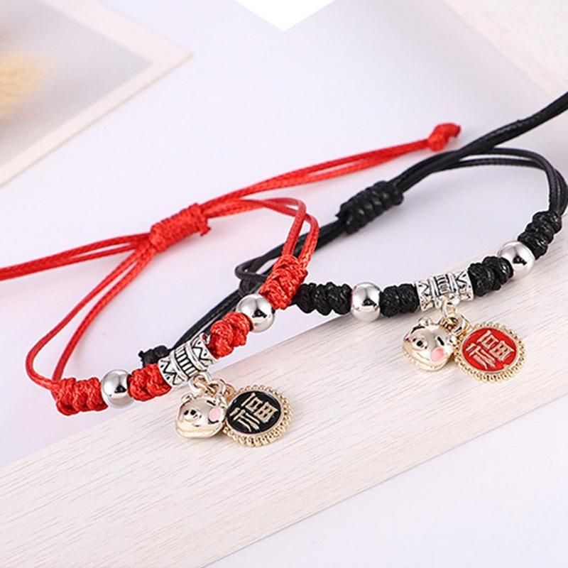 Handmade Lucky Red Rope Bracelet Women'S Blessing Words