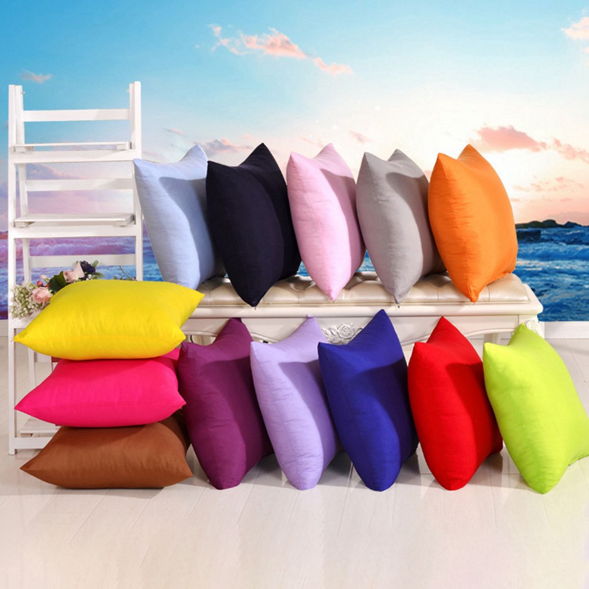 6Pcs Decorative Throw Pillow Covers Square Patio Cushion