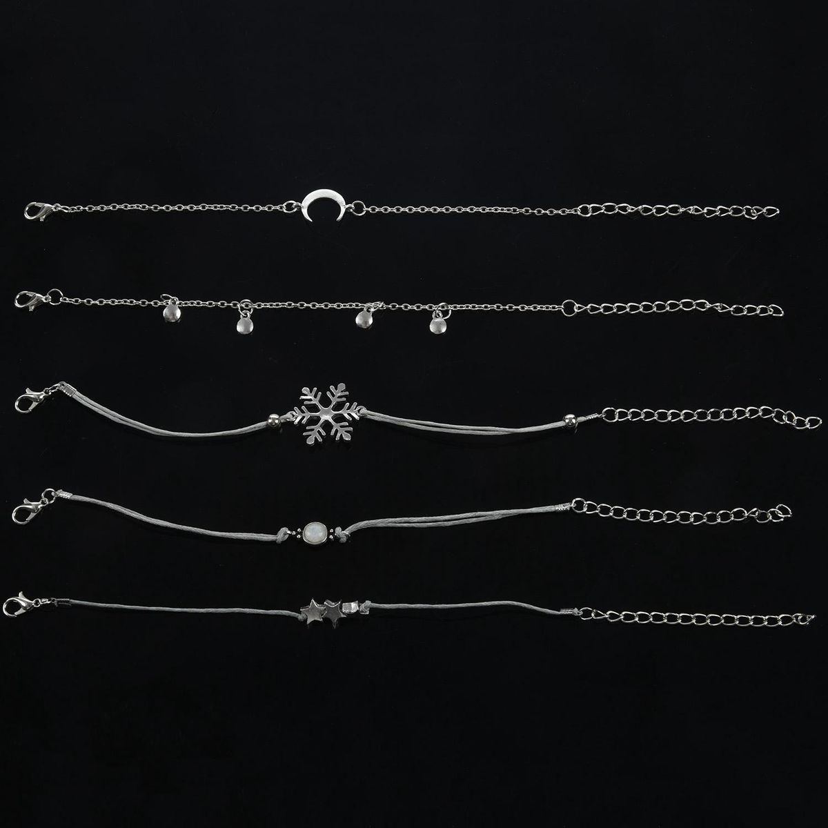 5 Pcs/Set Trend Bangle Snowflake Gems Star Crescent Wafer