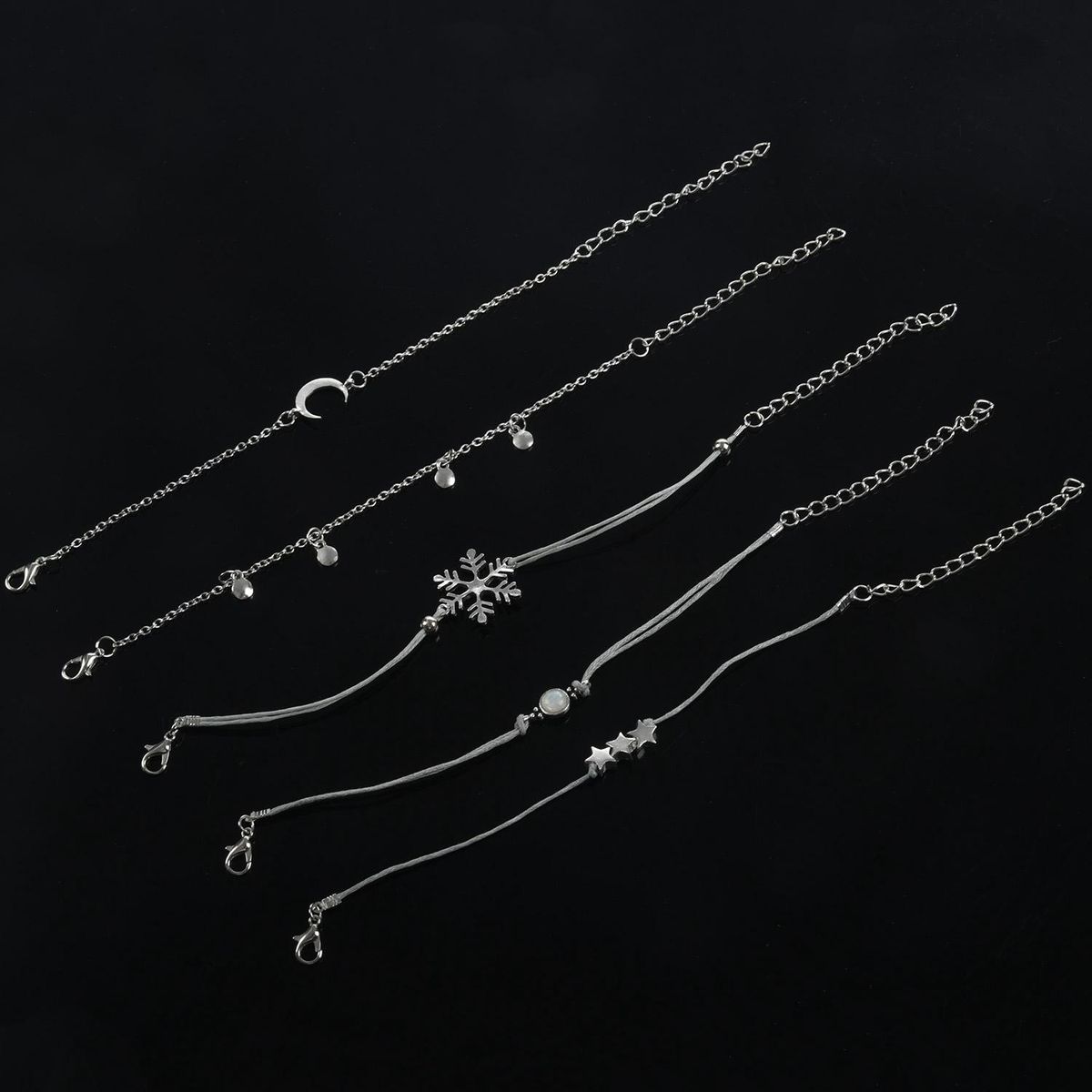 5 Pcs/Set Trend Bangle Snowflake Gems Star Crescent Wafer