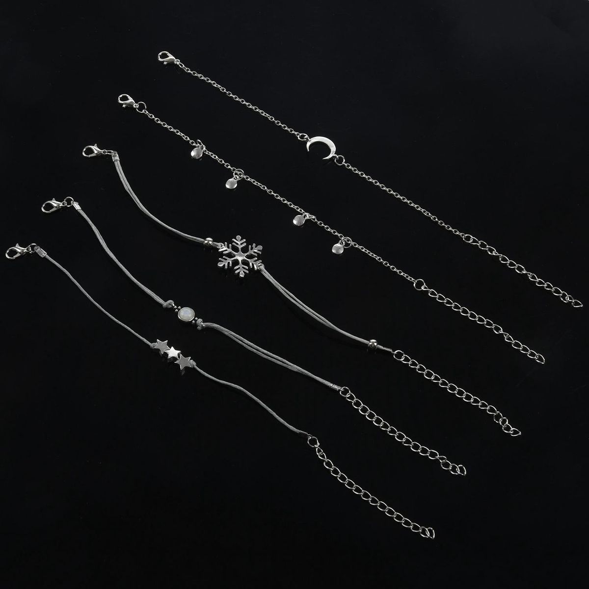 5 Pcs/Set Trend Bangle Snowflake Gems Star Crescent Wafer