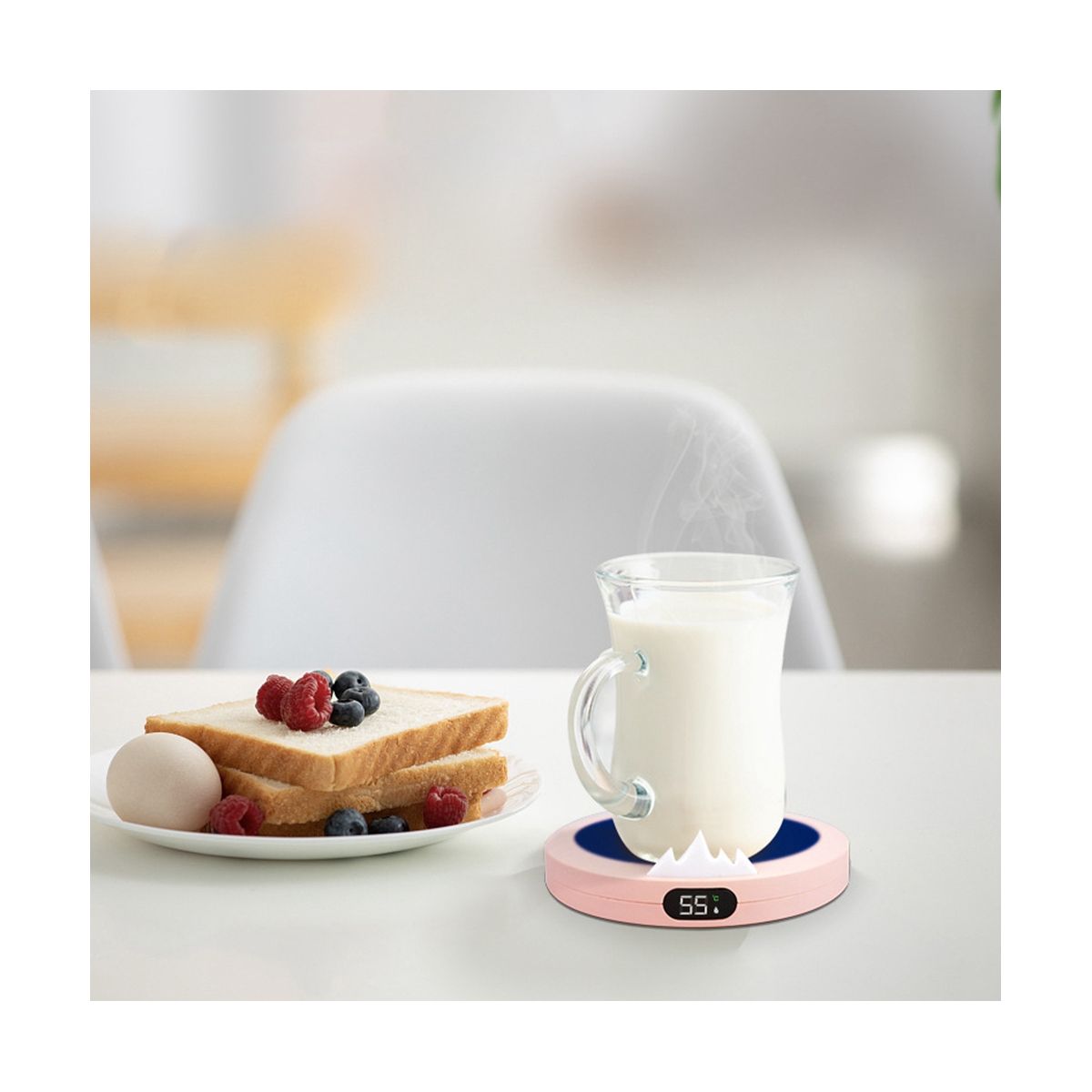 Portable USB Heating Cup Warm 3-Gear Coffee Mug Heating Coaster Smart Thermostatic Hot Pad Milk Tea Heating Pad-Pink
