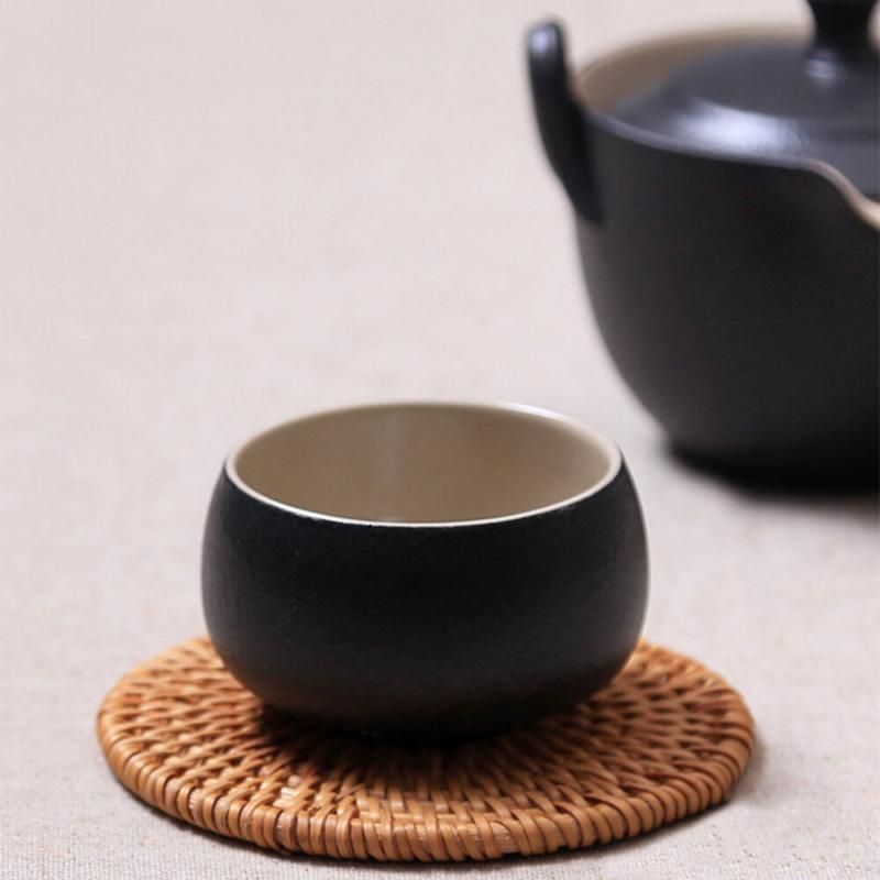 1 Set Hand-Woven Drink Coasters With Holder Rattan Coaster (