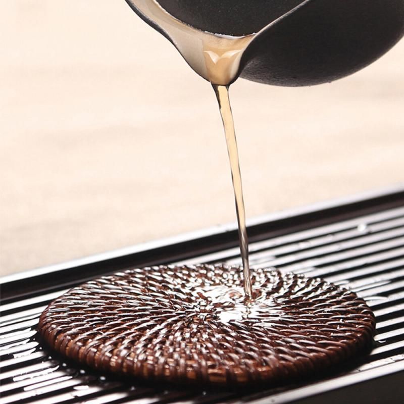1 Set Hand-Woven Drink Coasters With Holder Rattan Coaster (