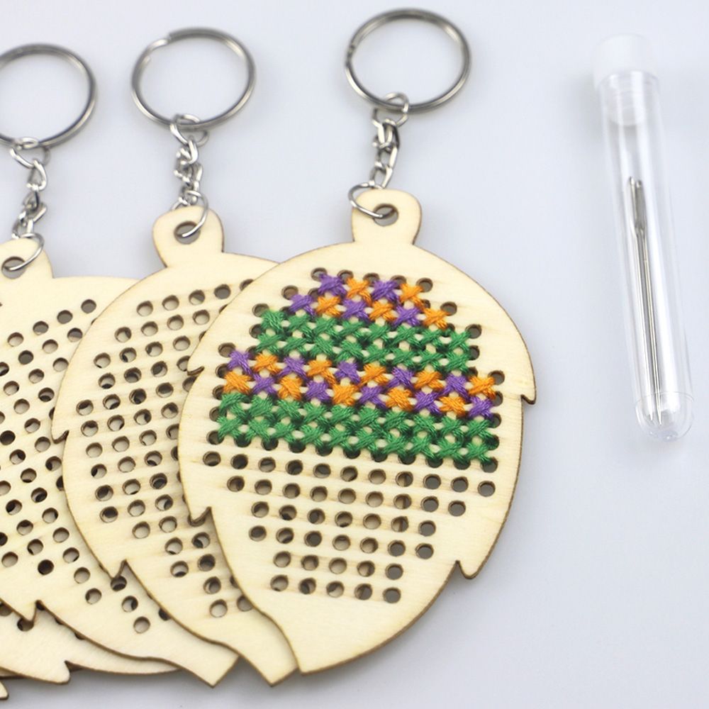 5Pcs Wooden Leaves With Colour Embroidery Threads DIY Craft