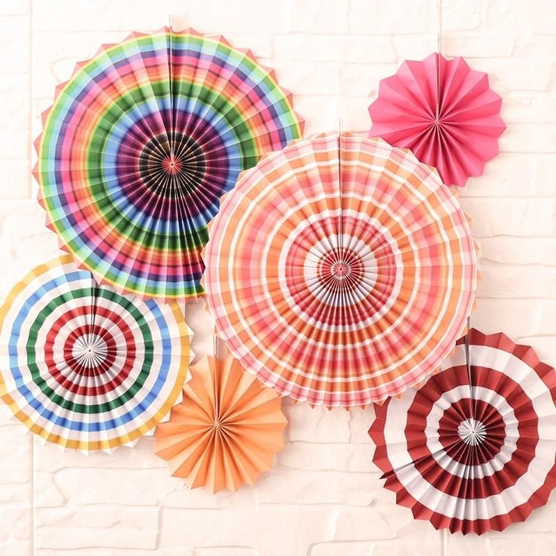 6 pcs Paper Fan Flower European Style Garden Decoration mult