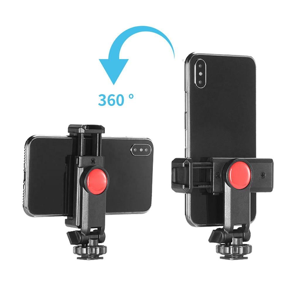 Andoer Rotatable Phone Holder Clamp Clip Mount Adapter with 1/4 Cold Shoe Mount 360 Degree Rotatable for Smartphone Microphone LED Light Video Making