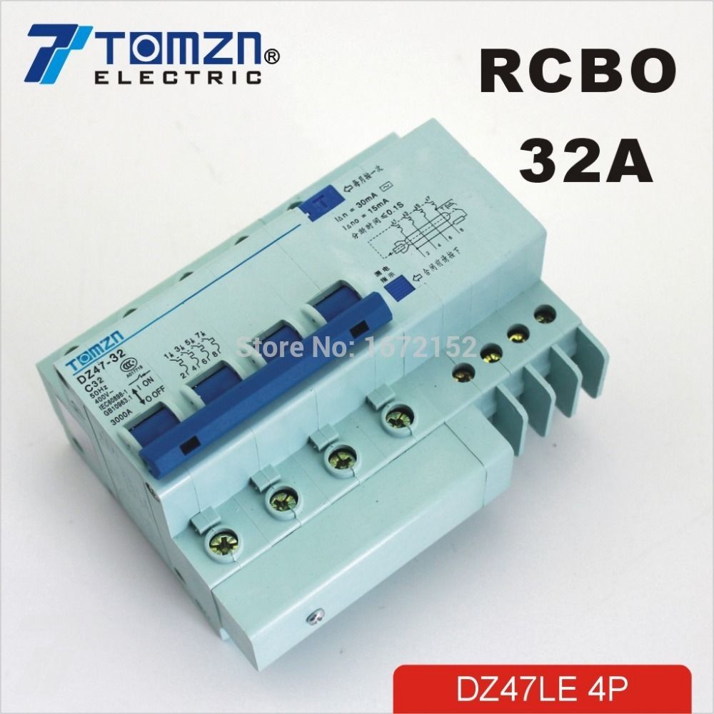 DZ47LE 4P 32A 400V~ 50HZ 60HZ Residual Current Circuit