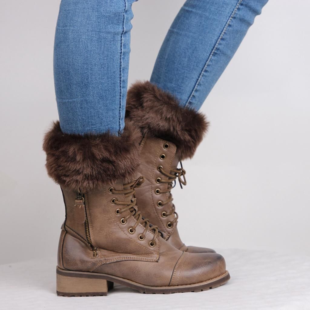4x Fuzzy Faux  Leg Warmer Elastic Knitted Boots Cuff Toppers Sock