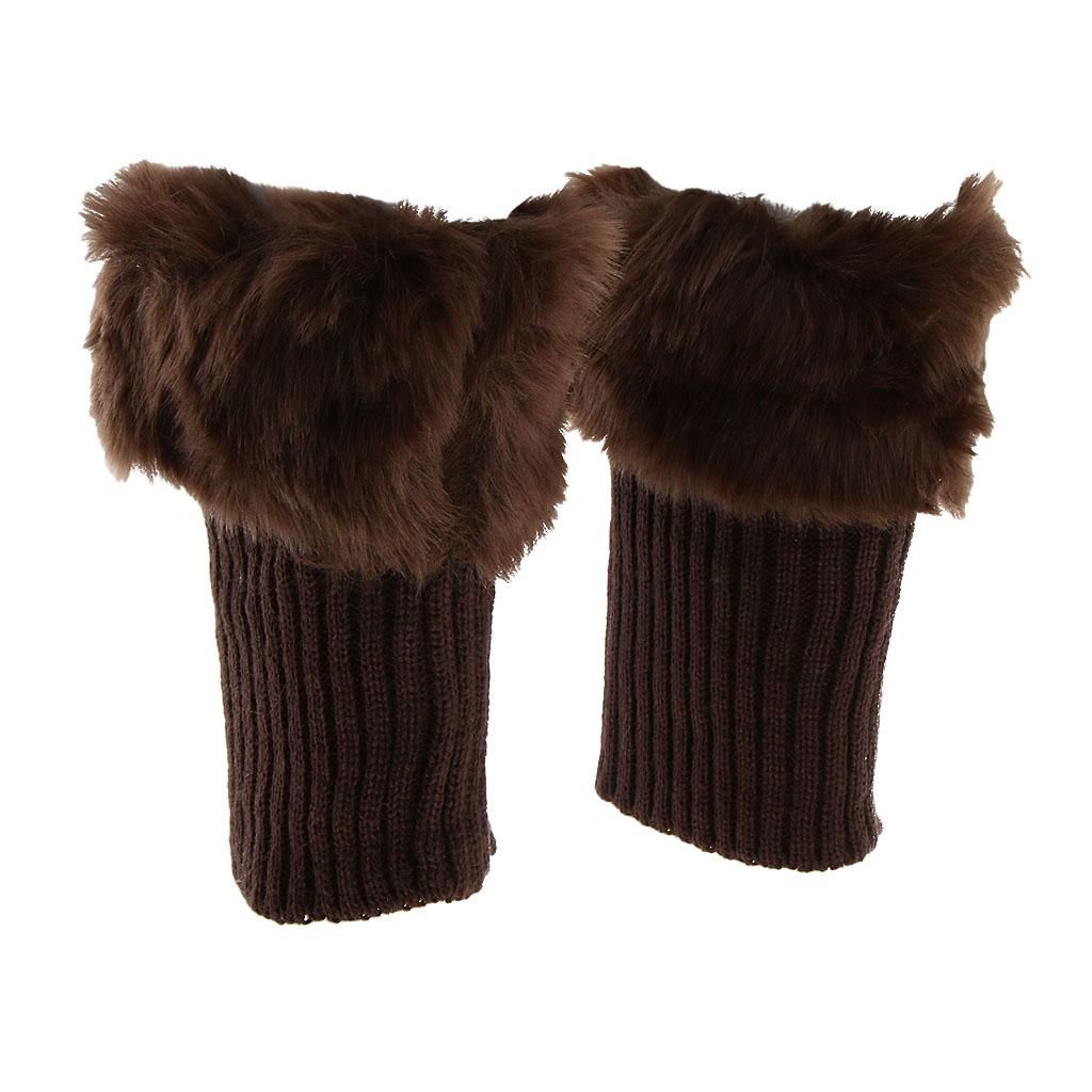 4x Fuzzy Faux  Leg Warmer Elastic Knitted Boots Cuff Toppers Sock