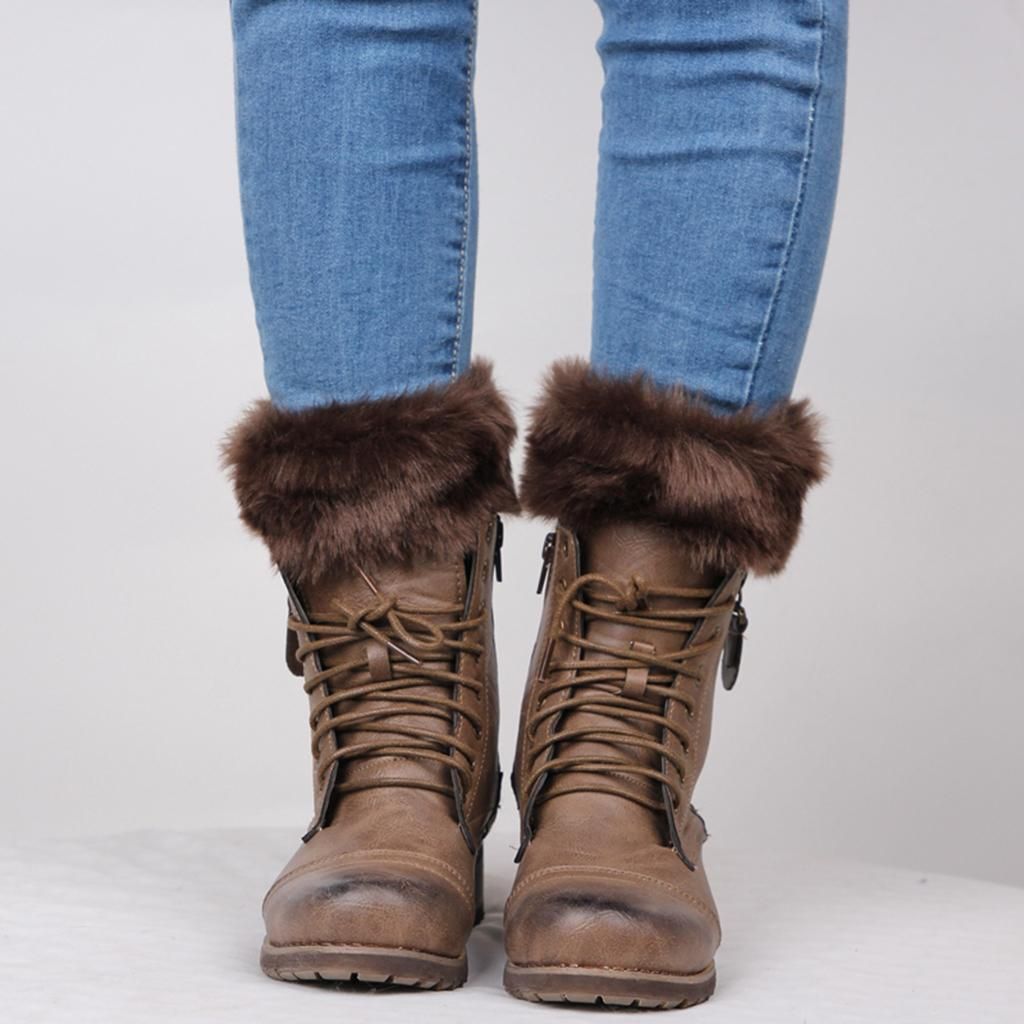 4x Fuzzy Faux  Leg Warmer Elastic Knitted Boots Cuff Toppers Sock