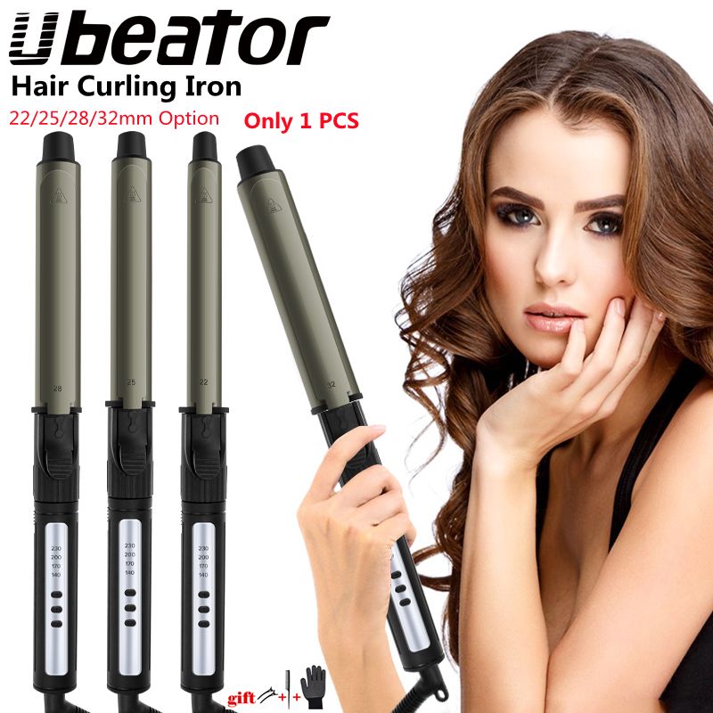22/25/28/32mm 4-Speed Hair Care Curling Iron Rotation Handle Wand Tongs Medium Large Loose Wave