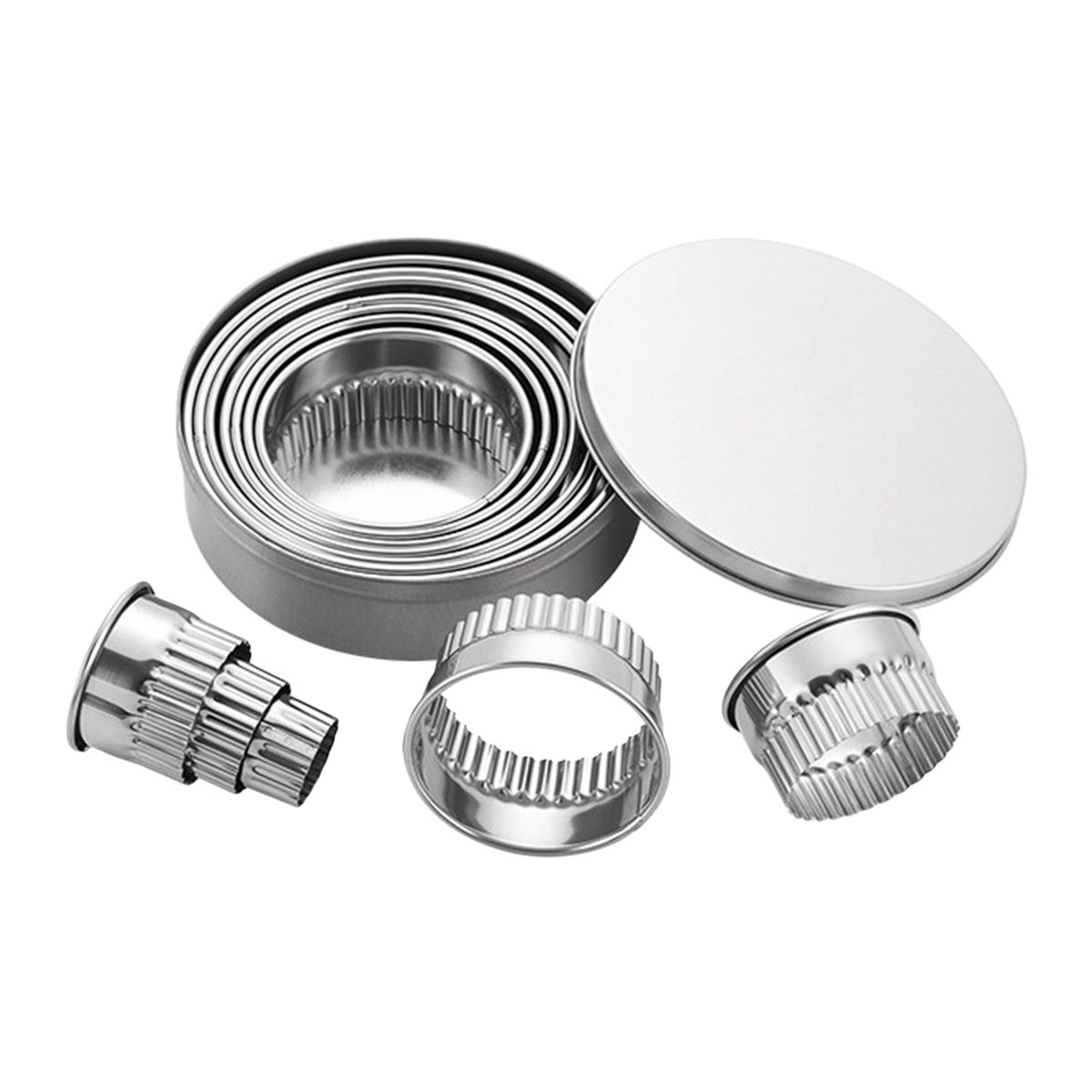 12PCS Fluted Round Cookie Cutters Set With Storage Box
