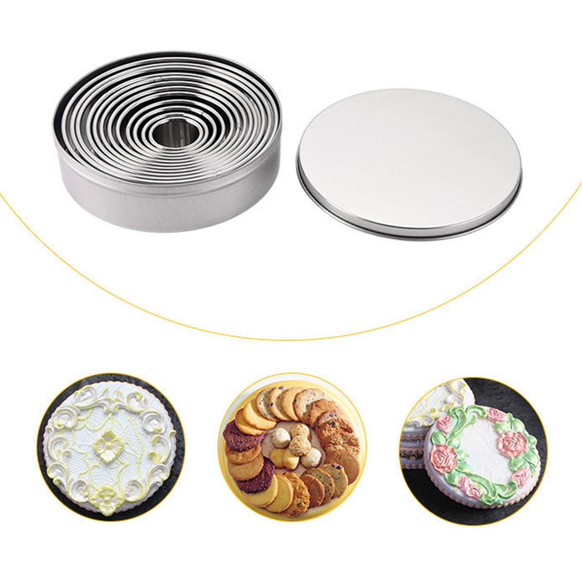 12PCS Fluted Round Cookie Cutters Set With Storage Box