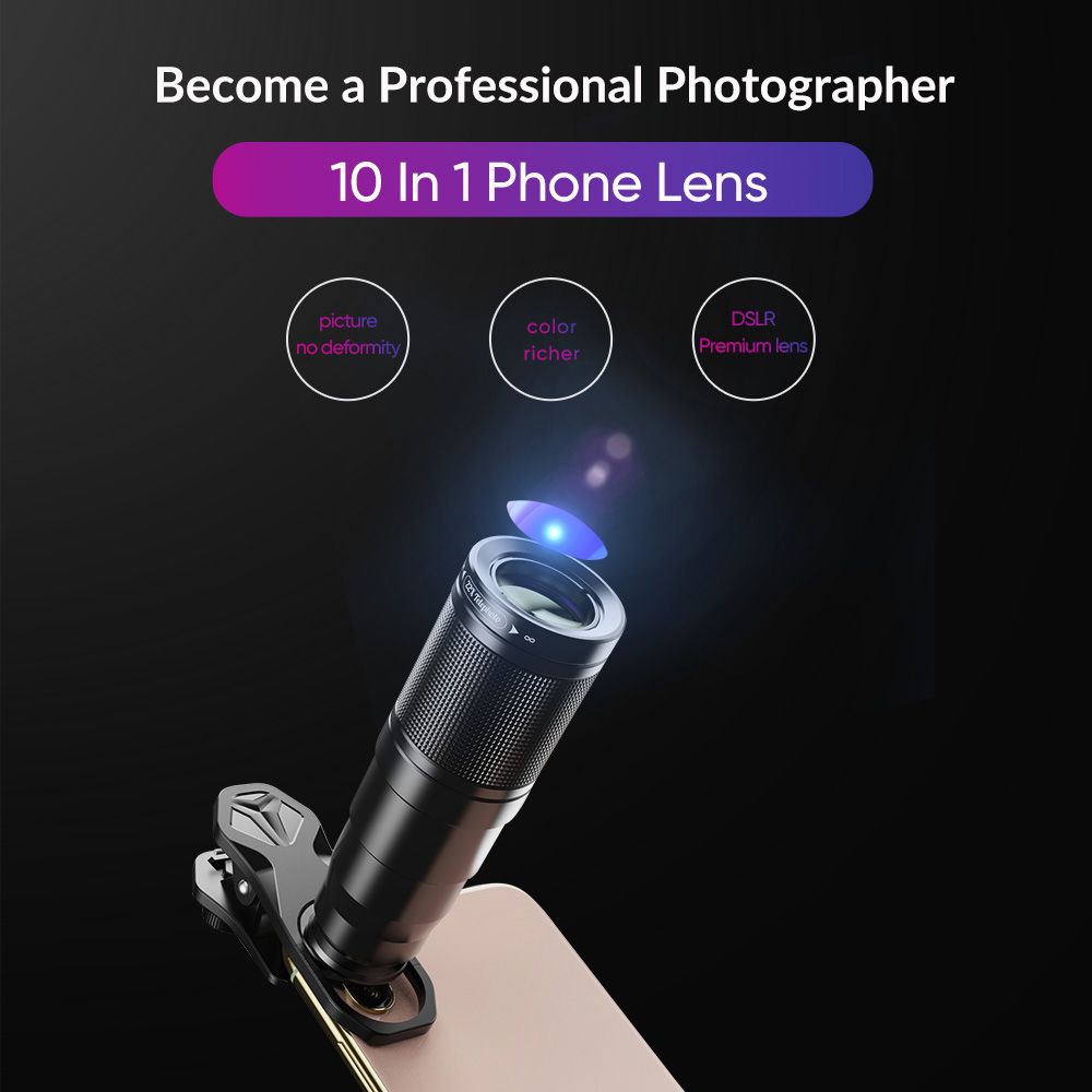 10-in-1 Phone Lens Kit With 22X Telephoto Lens 198?