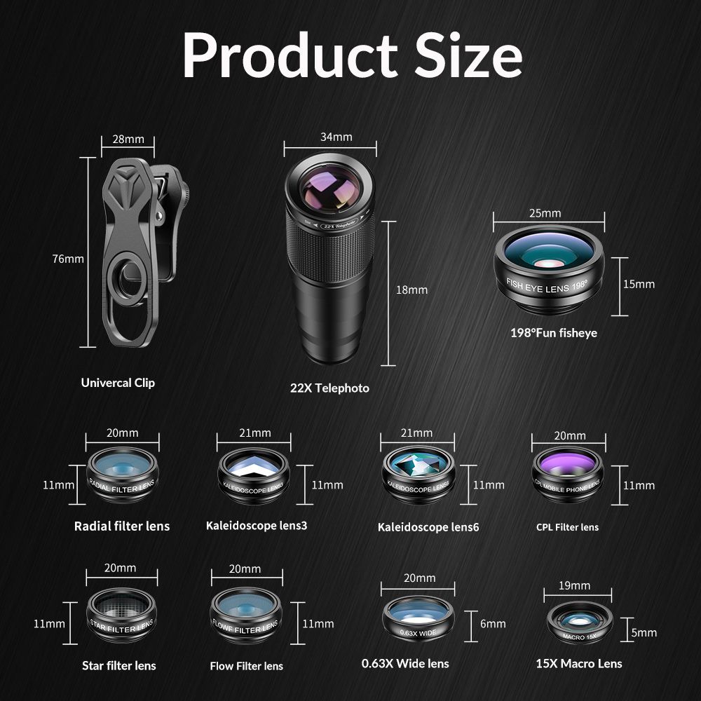 10-in-1 Phone Lens Kit With 22X Telephoto Lens 198?