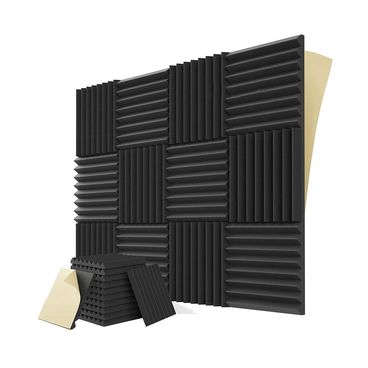 12PCS Self-Adhesive Acoustic Panels1X12X12Inch Sound Proof Foam PanelsFor Musical StudioGame RoomBedroomBlack