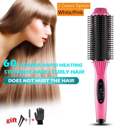 Pink Professional 2-In-1 Hair Straightener Comb Hair Brush Hair Curler-560