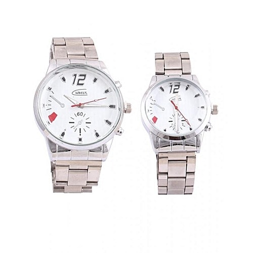 2 In 1 Couple Wristwatch - Silver