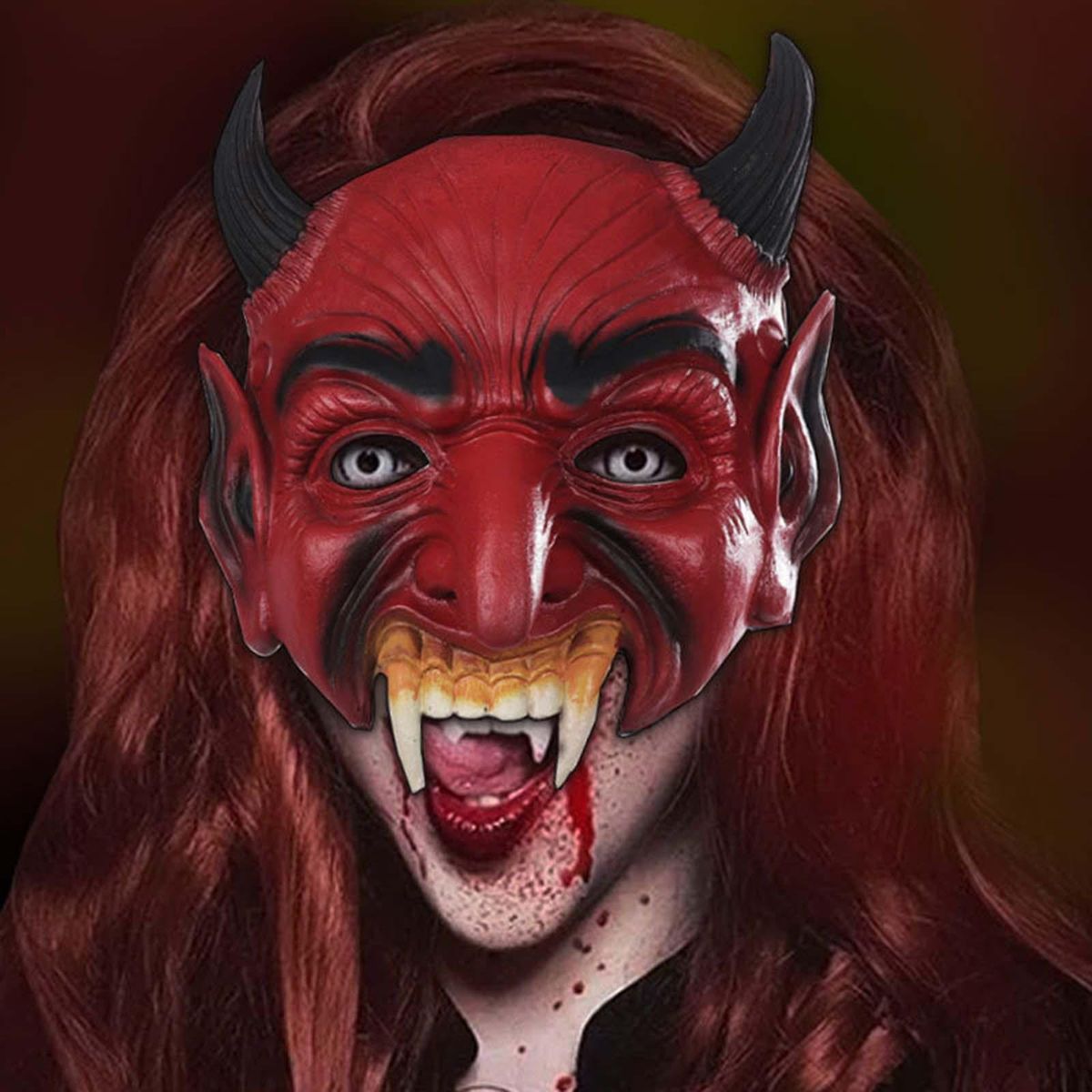Red Halloween Devil   Half Face Scary For Carnival