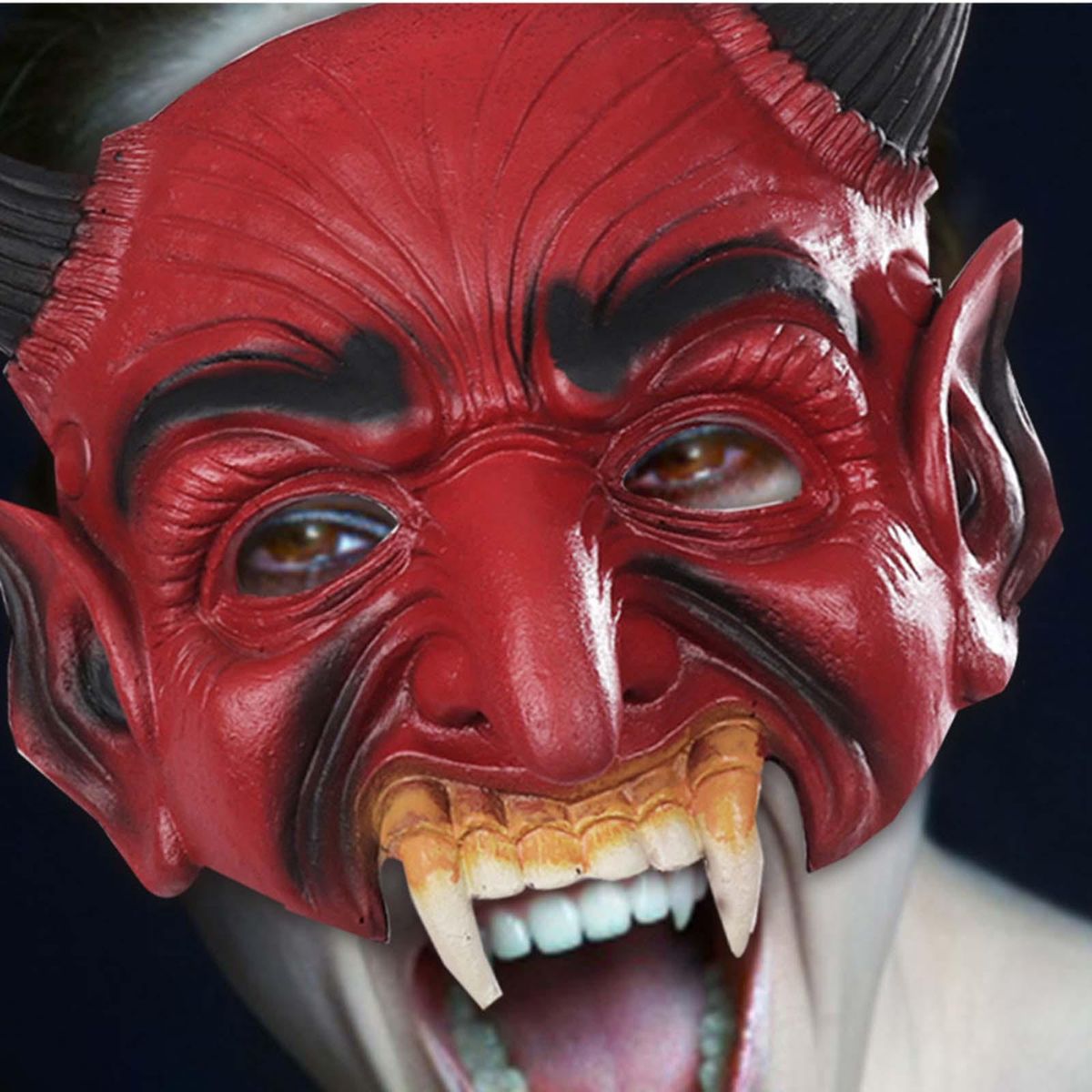Red Halloween Devil   Half Face Scary For Carnival