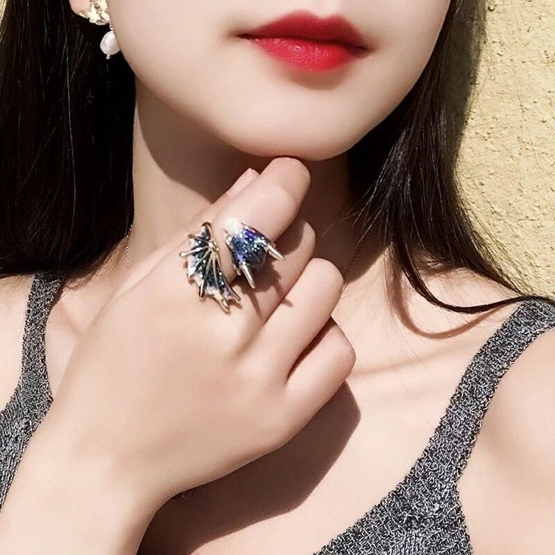 Fashion Enamel Starry Sky Blue Dragon Ring for Women Opening Adjustable Ring Couple Charm Vintage Jewelry Birthday Gift