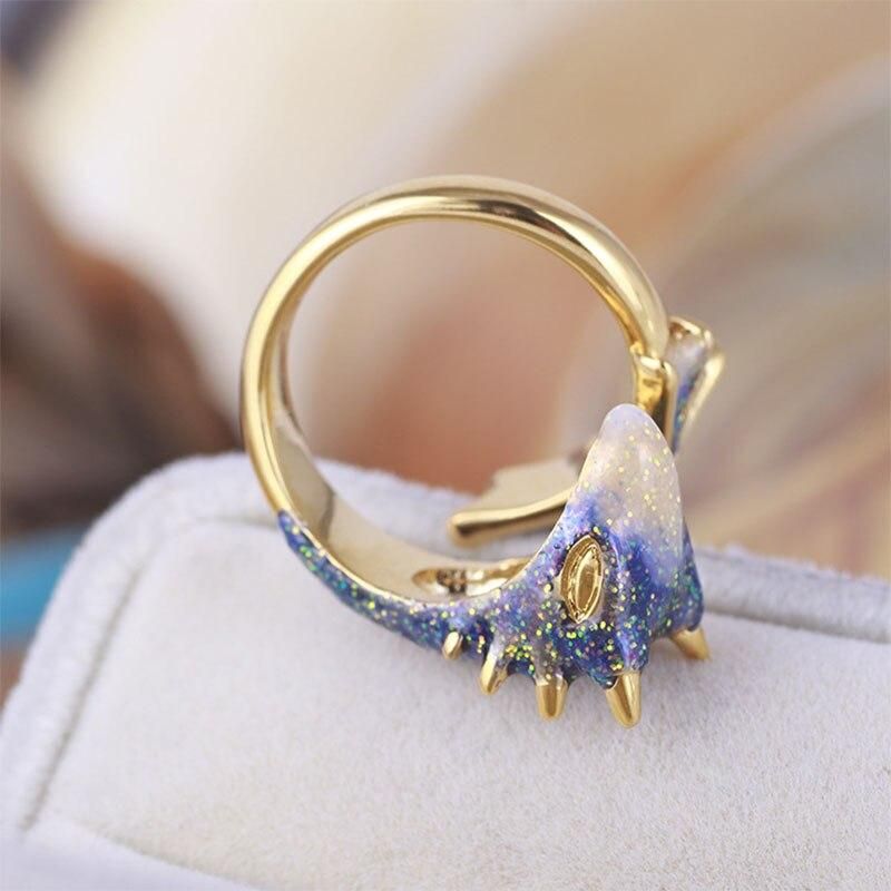 Fashion Enamel Starry Sky Blue Dragon Ring for Women Opening Adjustable Ring Couple Charm Vintage Jewelry Birthday Gift